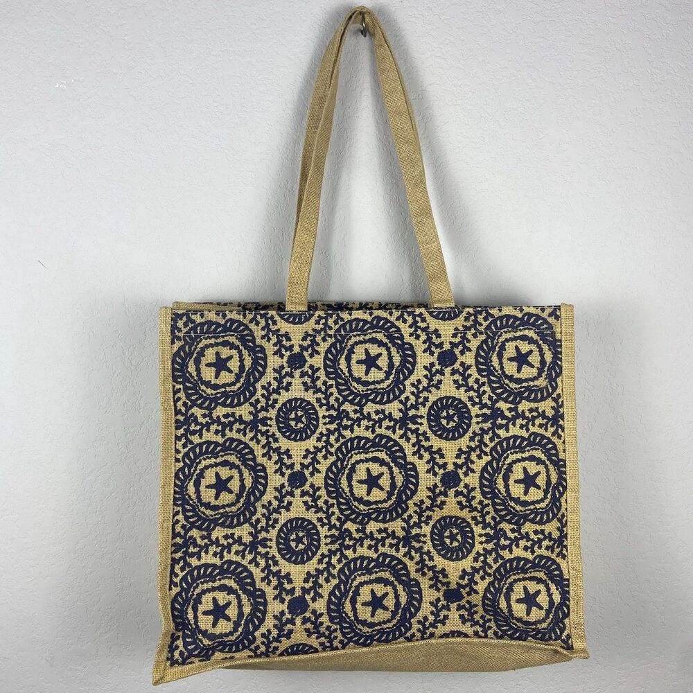 Starfish Sand Dollar Burlap 15 in By 18.25 in Tote Bag